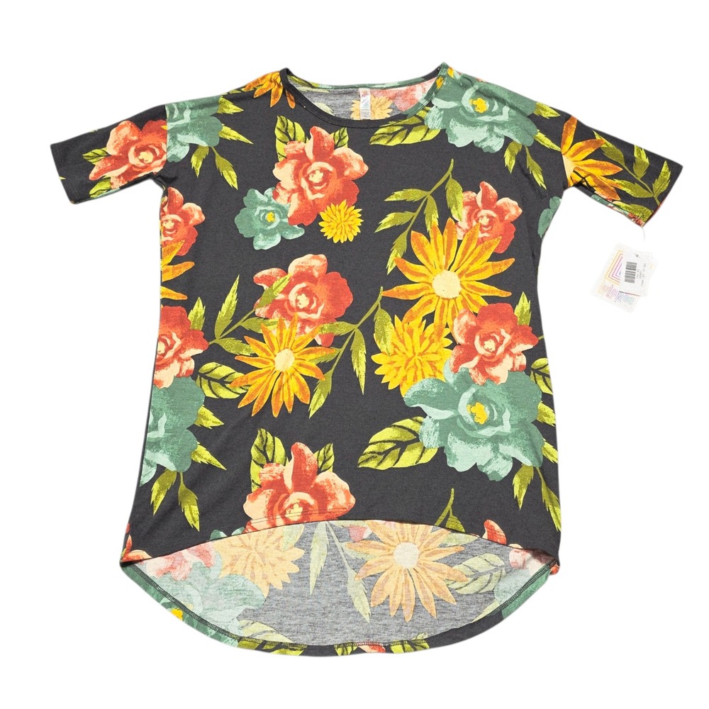 NEW LuLaRoe Irma Tunic Top Extra Small XS Floral Black Yellow‎ Green NWT